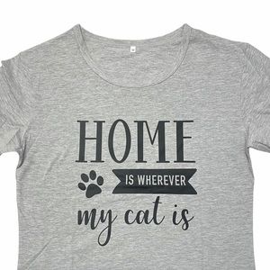 Home is Wherever my Cat is T-shirt Shirt Sleeved Tee Gray Size Medium